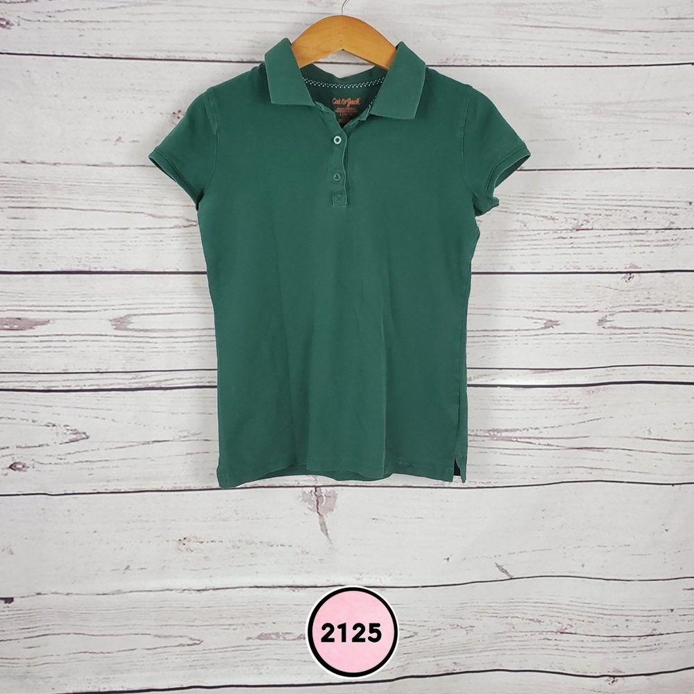cat & jack girls large army green polo shirt